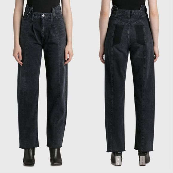 Agolde Black Jeans Barrel Pieced Angled Mom High Rise Straight Leg Size 26 - Picture 1 of 11